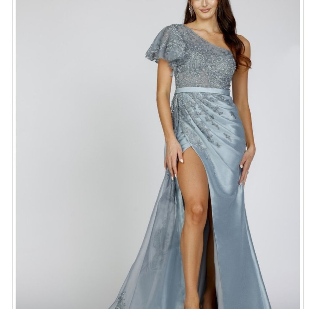 Slate Blue One Shoulder Gown